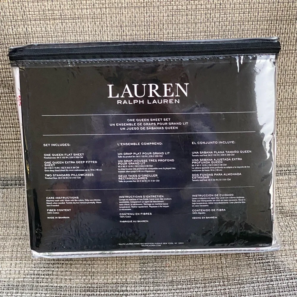 Lauren Ralph Lauren Red Green White Forest Holiday Cotton QUEEN Sheet Set 4pc